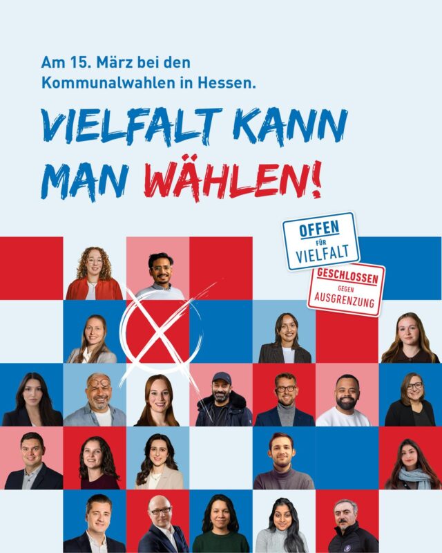 🗳️ Vielfalt kann man wählen!

Offen für Vielfalt e.V. setzt anlässlich der Kommunalwahlen am 15. März 2026 auf mehr Vielfalt im Kasseler Stadtparlament ein. Deshalb hat die Demokratie-Initiative eine parteiübergreifende Kampagne für eine Demokratie gestartet, die unsere Gesellschaft wirklich widerspiegelt.

Unter dem Slogan „Vielfalt kann man wählen!“ zeigt Offen für Vielfalt e.V. 22 Kandidatinnen und Kandidaten aus CDU, SPD, Grünen, FDP, Die Linke, Freie Wähler und Volt vor. Sie alle wollen mehr Vielfalt in die Kasseler Stadtverordnetenversammlung bringen. 

Denn klar ist: Eine repräsentative Demokratie braucht eine repräsentative Vertretung. Doch unser Stadtparlament spiegelt die Vielfalt unserer Stadt aktuell noch nicht wider: zu wenig Frauen, zu wenig junge Menschen, zu wenig Bürger*innen mit Migrationsgeschichte, zu wenig Gewählte mit einer Behinderung. 

👉 Am 15. März 2026: Vielfalt wählen! Mehr Infos zu den Kandidierenden auf offenfuervielfalt.de

#VielfaltKannManWählen #OffenFürVielfalt #Kommunalwahl2026 #Kassel Demokratie